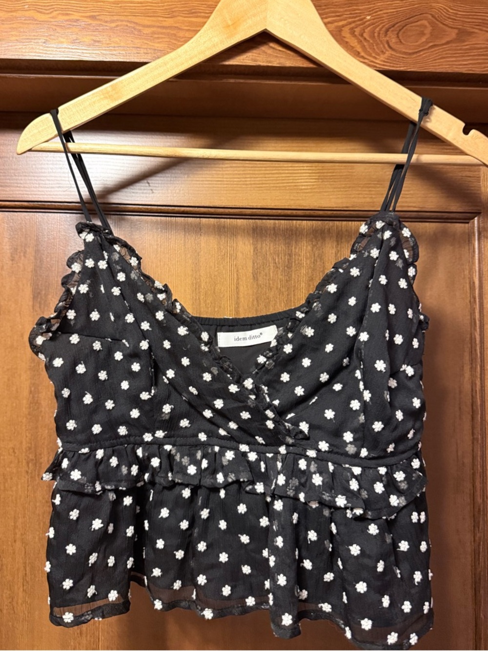 Black Floral Ruffled Babydoll Cropped Cami